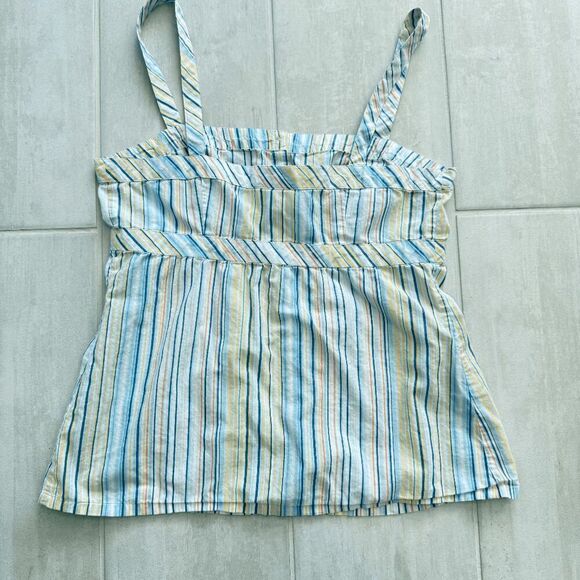 Ann Taylor Loft Sleeveless Top Tank Cotton Striped Blue Yellow White Button 6 - Picture 3 of 6
